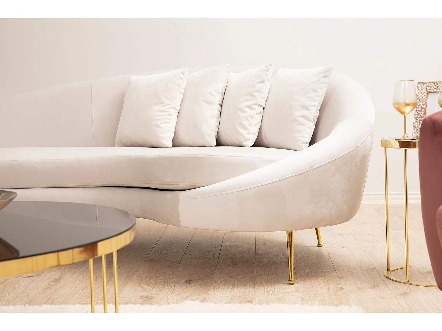 Sofá Altadena 102, De color marrón claro, 255x120x85cm, Tapiz, Patas: Metal