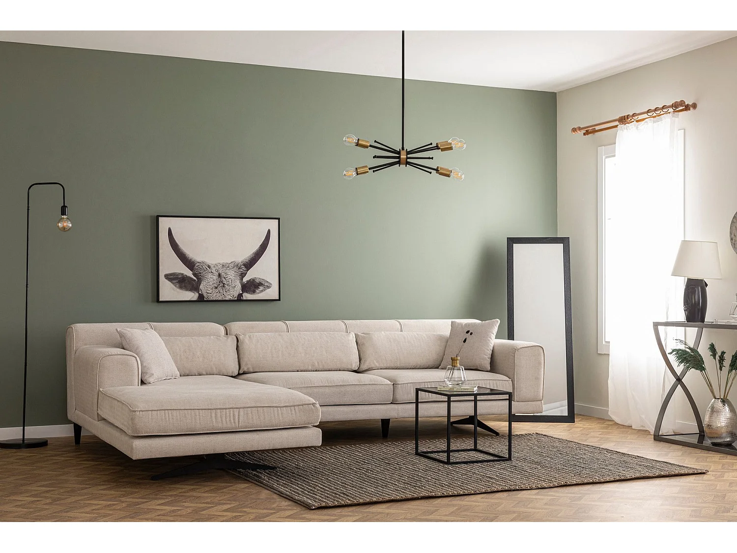 Sofá rinconero Altadena 421, De color marrón claro, 308x100x78cm