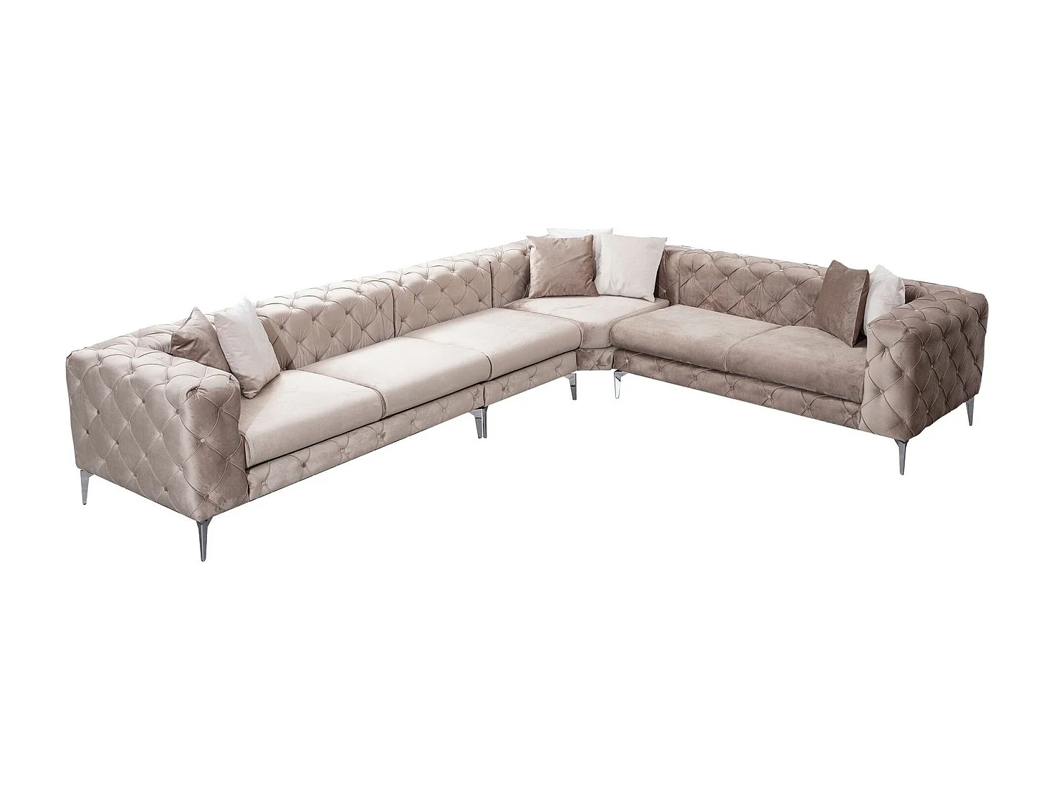 Canapé d'angle à droite capitonné Alykes Velours Beige