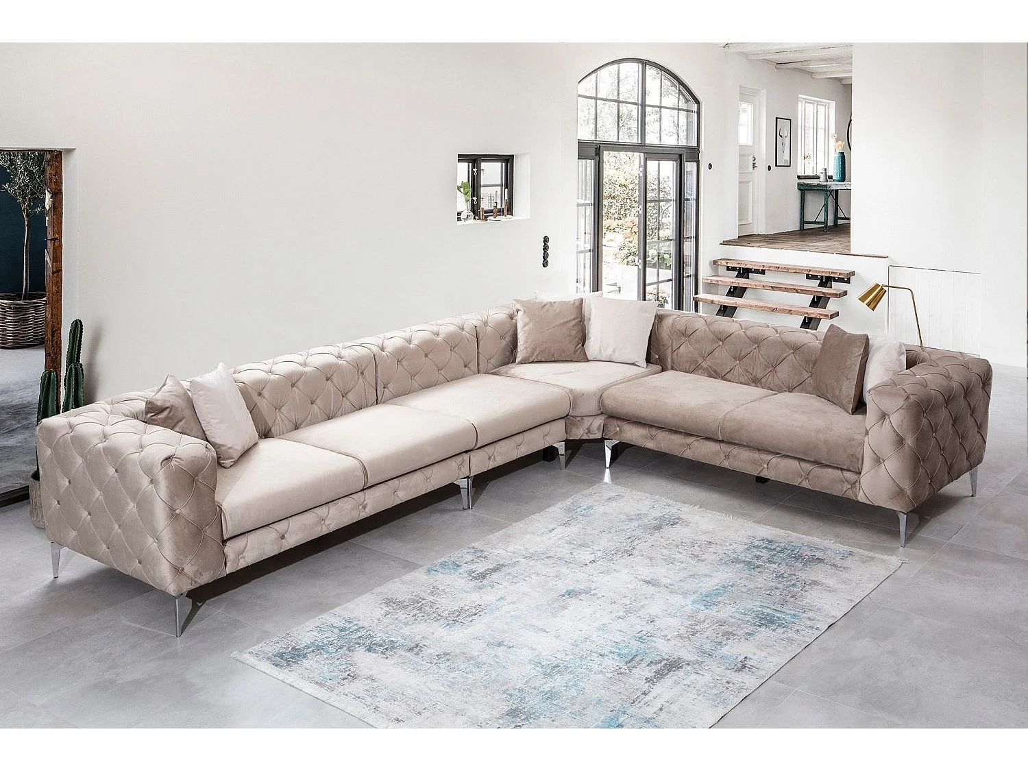 Canapé d'angle à droite capitonné Alykes Velours Beige