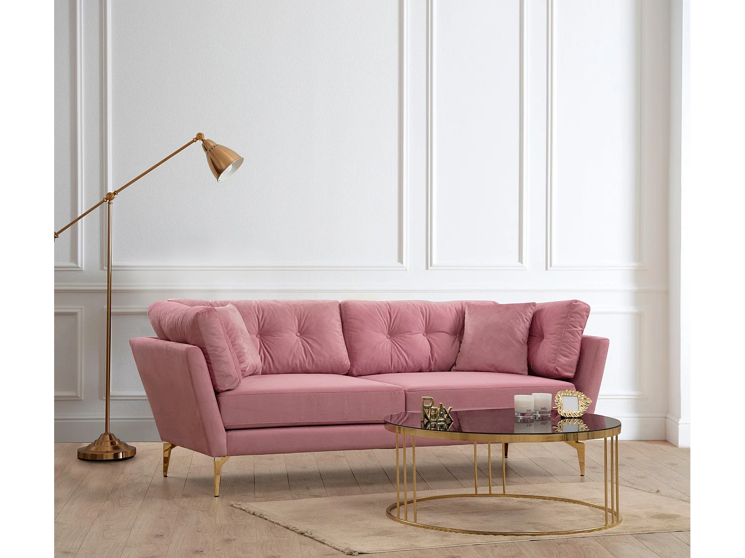 Sofá Altadena 186, Rosa, 214x90x84cm, Tapiz, Patas: Metal, Parcialmente montado