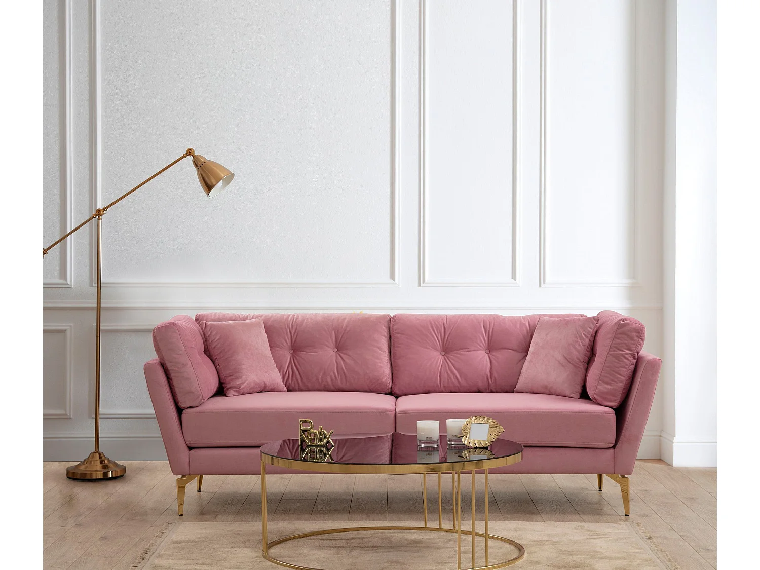 Canapé 3 places avec 2 coussins Campsis Tissu Rose