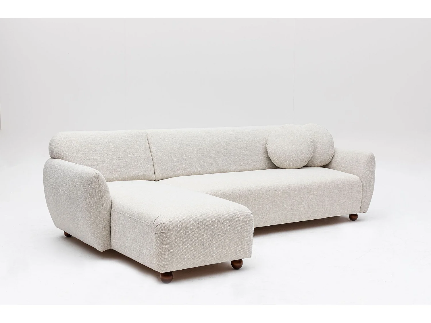 Canapé d'angle gauche avec 2 coussins Irek Tissu Blanc