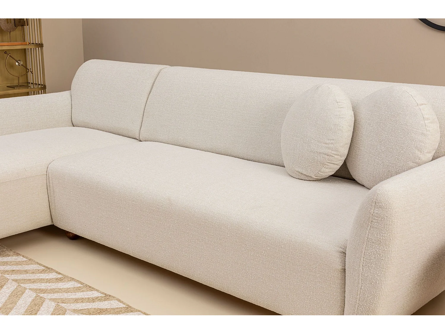 Canapé d'angle gauche avec 2 coussins Irek Tissu Blanc