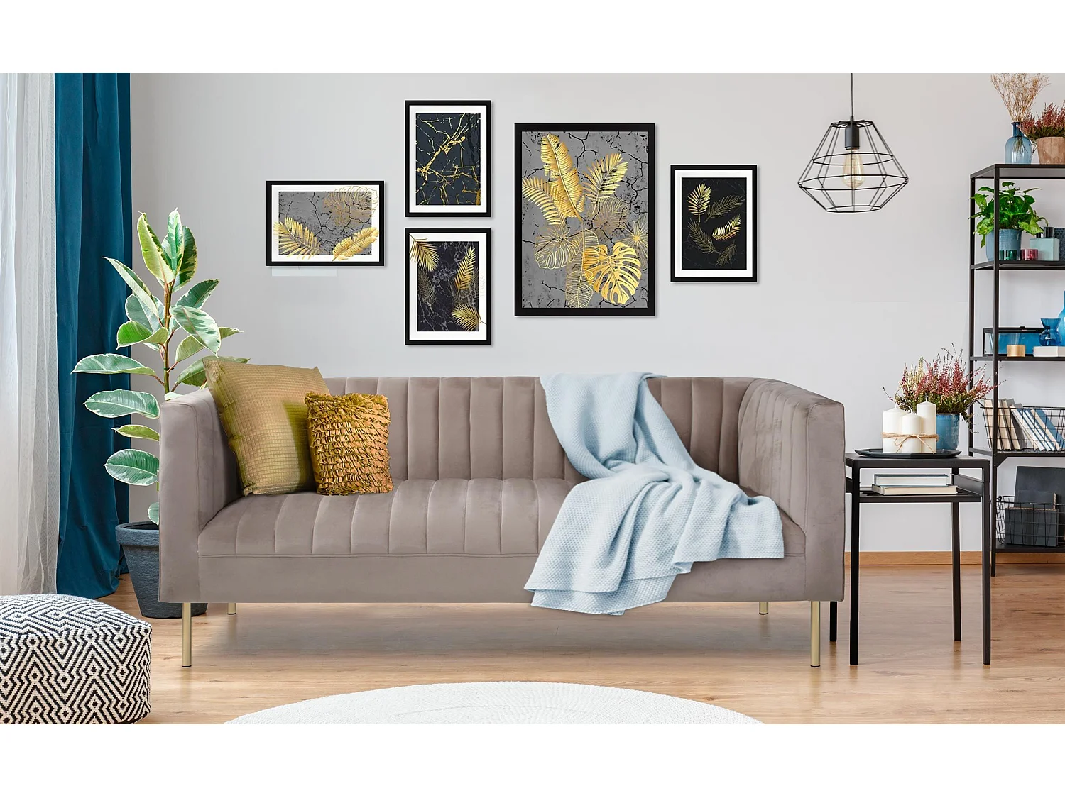 Canapé moderne 3 places à coutures verticales Sacramento Velours Taupe