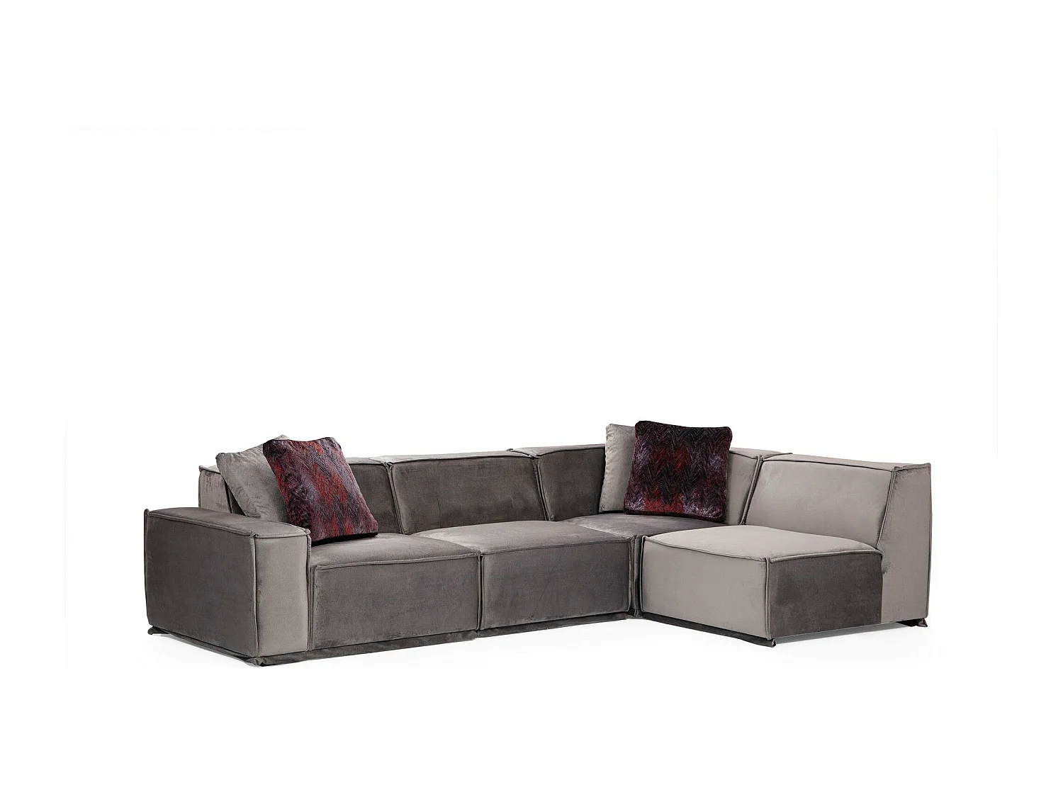 Kego grijze fluwelen modulaire hoekbank L 300 x D 190 cm-juiste hoek