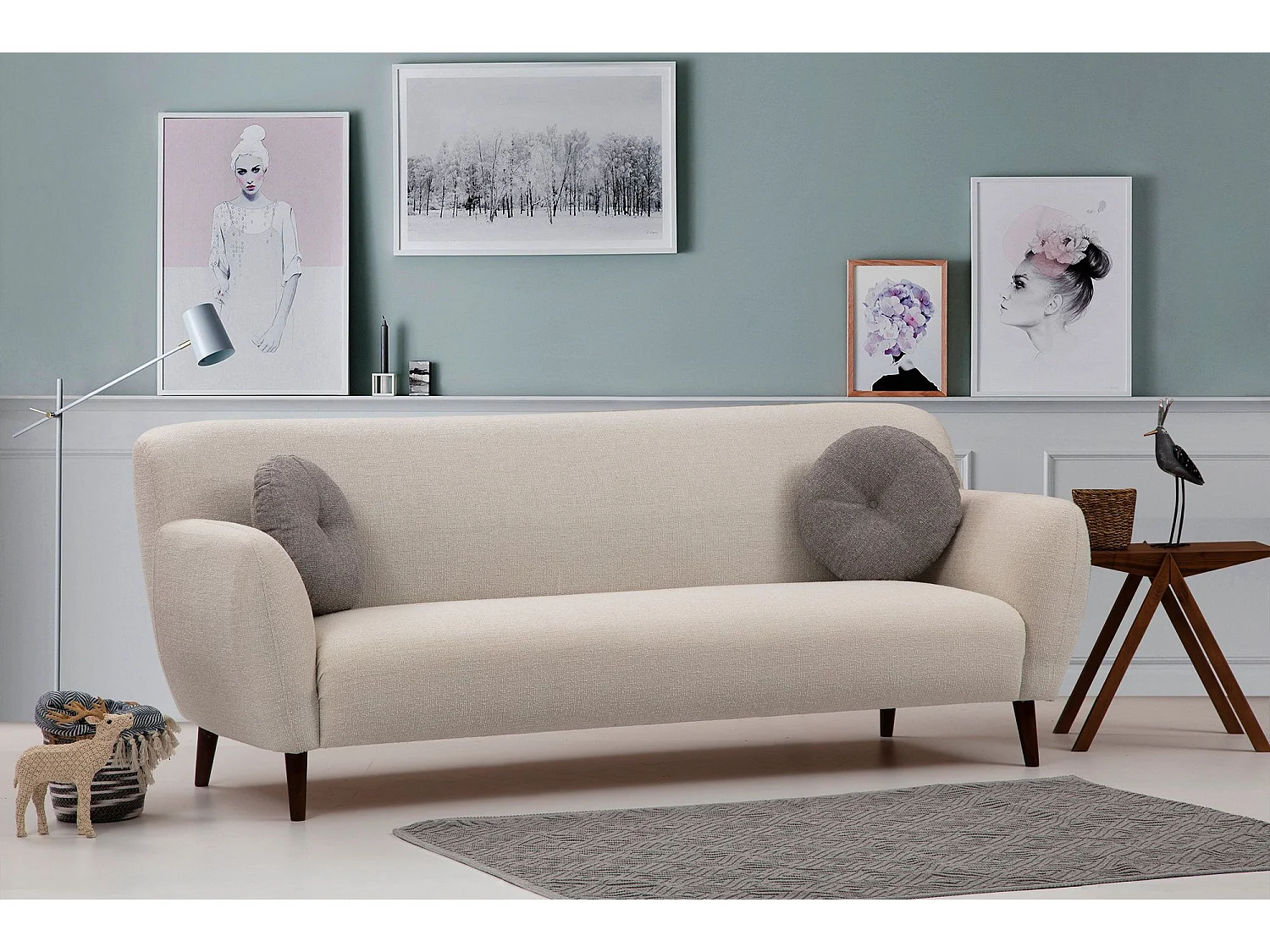 Sofá Altadena 424, De color marrón claro, 220x87x87cm, Tapiz, Patas: Madera