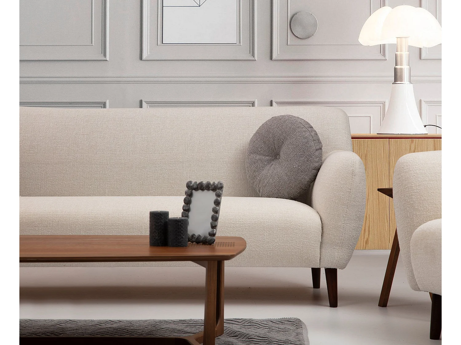 Sofá Altadena 424, De color marrón claro, 220x87x87cm, Tapiz, Patas: Madera