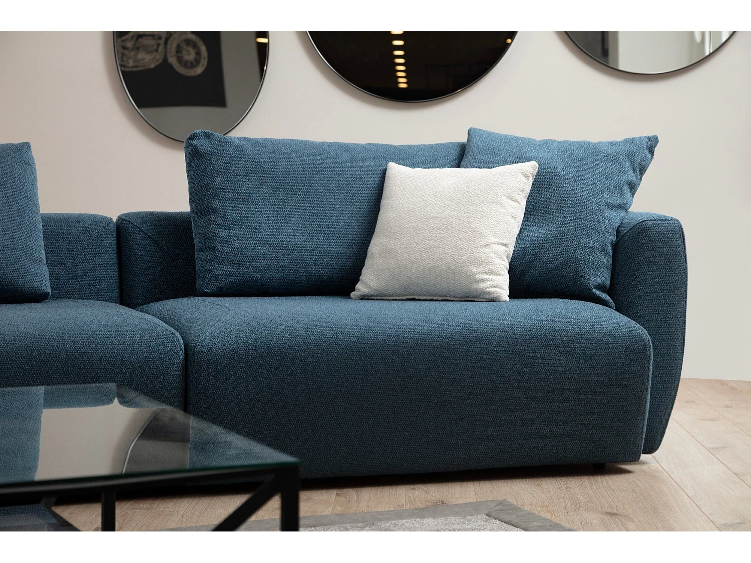 Canapé modulable 3 places avec table d'appointe Vuros Tissu Bleu