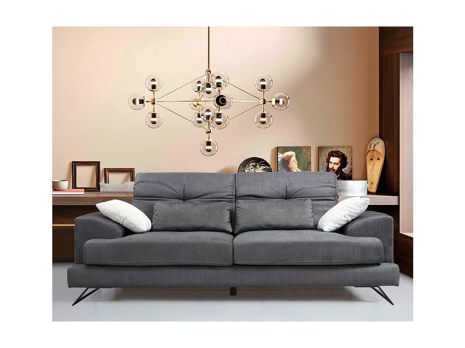 Sofá Altadena 206, Gris, 185x92x79cm, Cuero ecológico, Patas: Metal