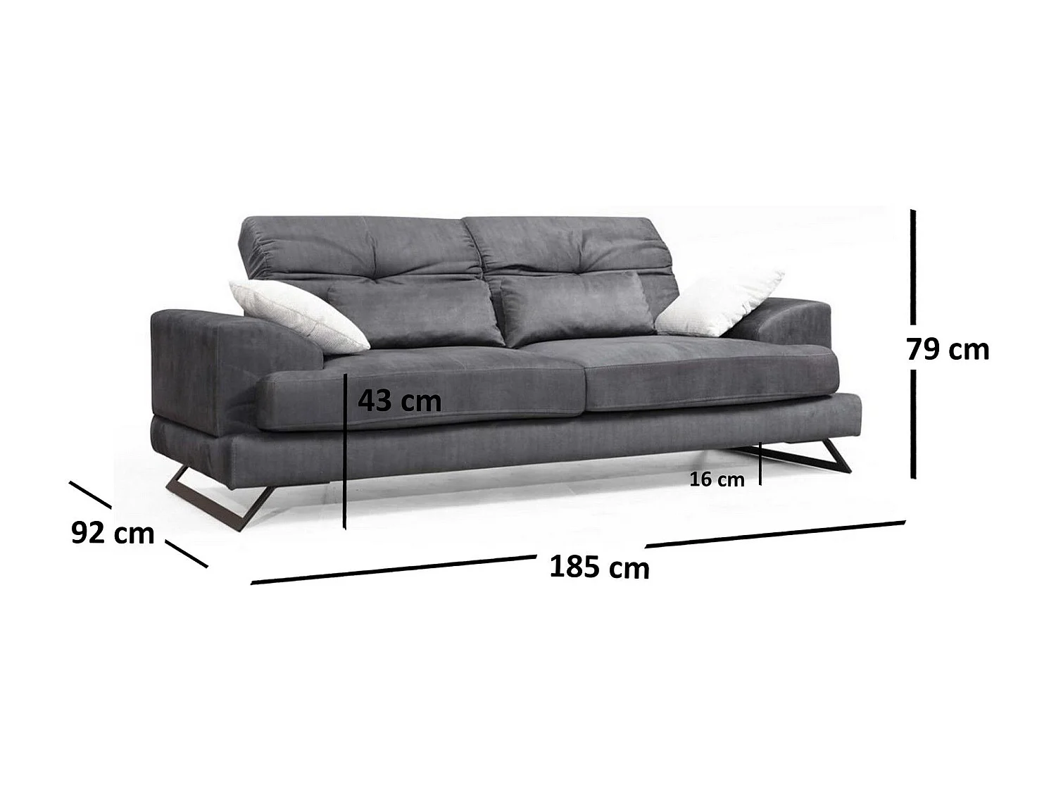 Sofá Altadena 206, Gris, 185x92x79cm, Cuero ecológico, Patas: Metal