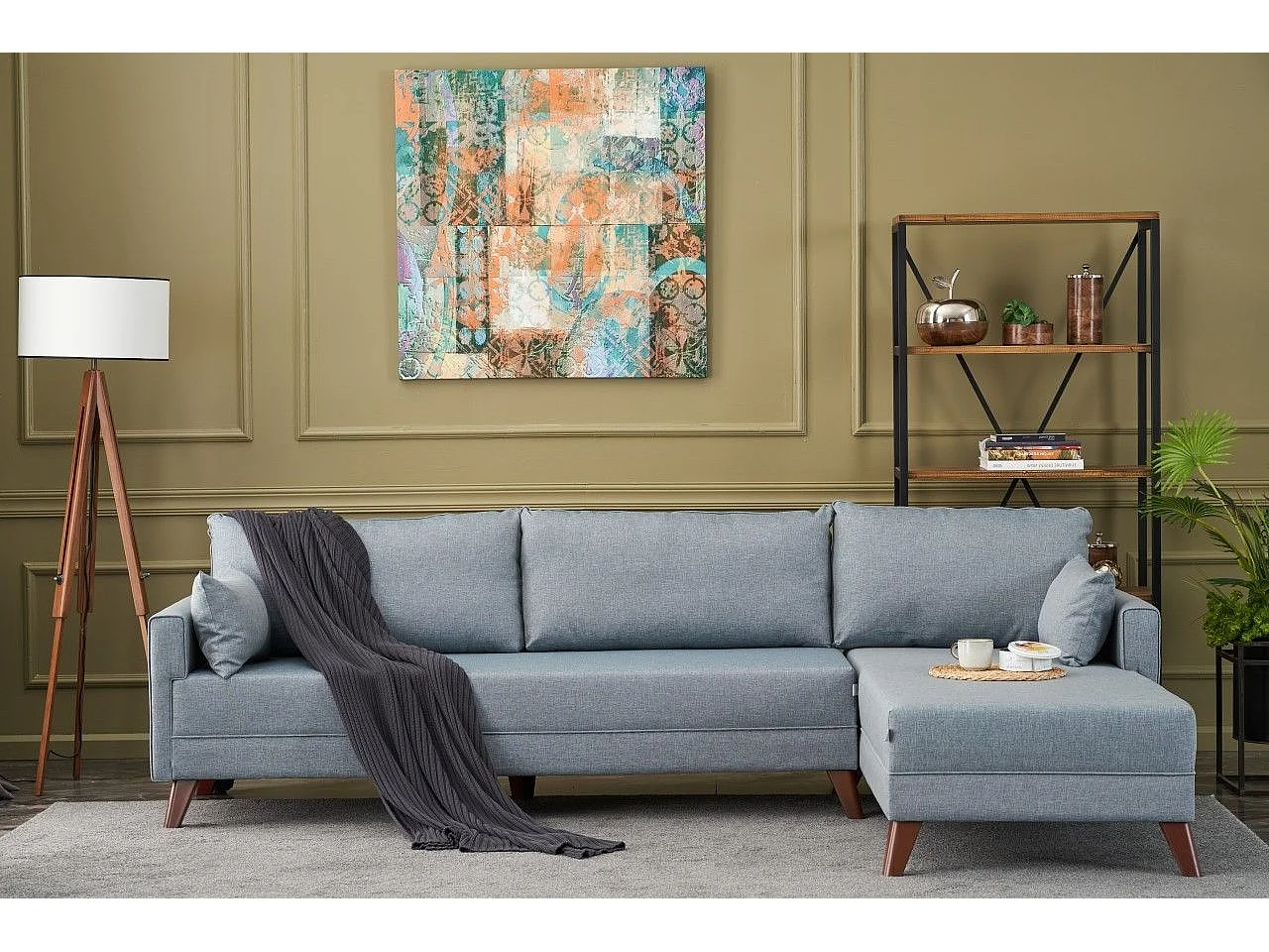 Sofá rinconero Altadena B104, Azul, 275x165x85cm