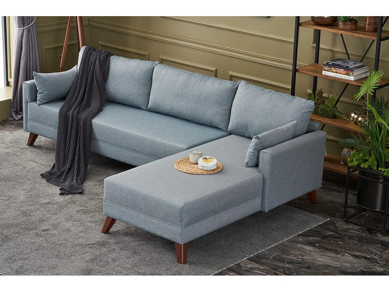 Canapé d'angle à droite Hermoso Tissu Bleu