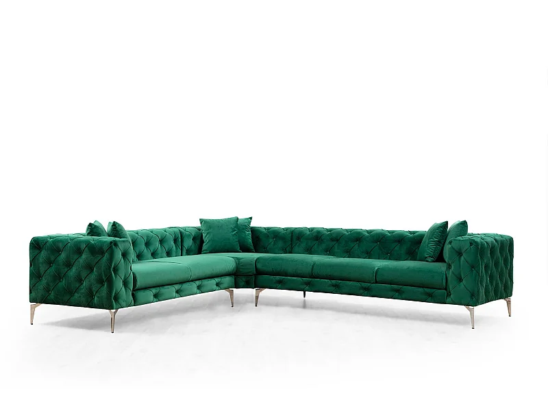 Canapé d'angle à droite capitonné Alykes Velours Vert