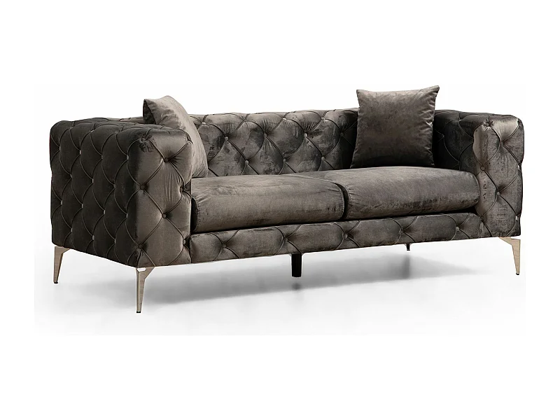Sofá chesterfield Altadena 354, Gris, 197x90x73cm, Tapiz, Patas: Metal
