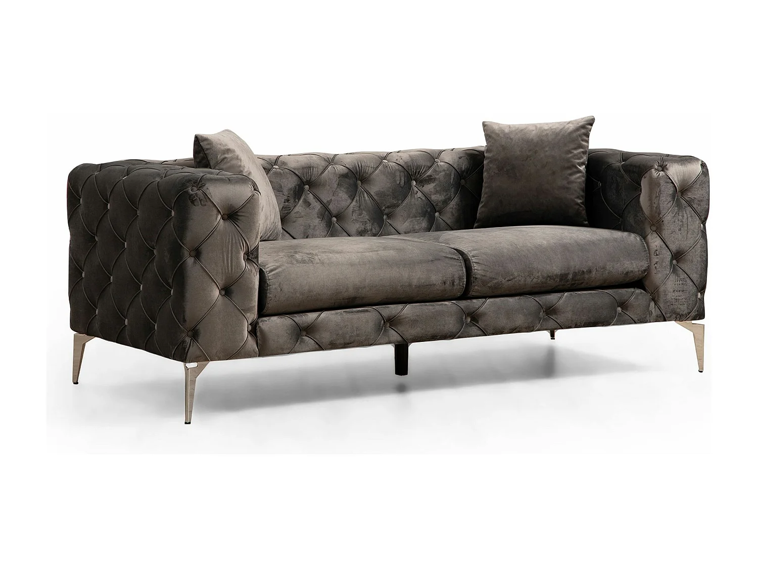 Sofá chesterfield Altadena 354, Gris, 197x90x73cm, Tapiz, Patas: Metal