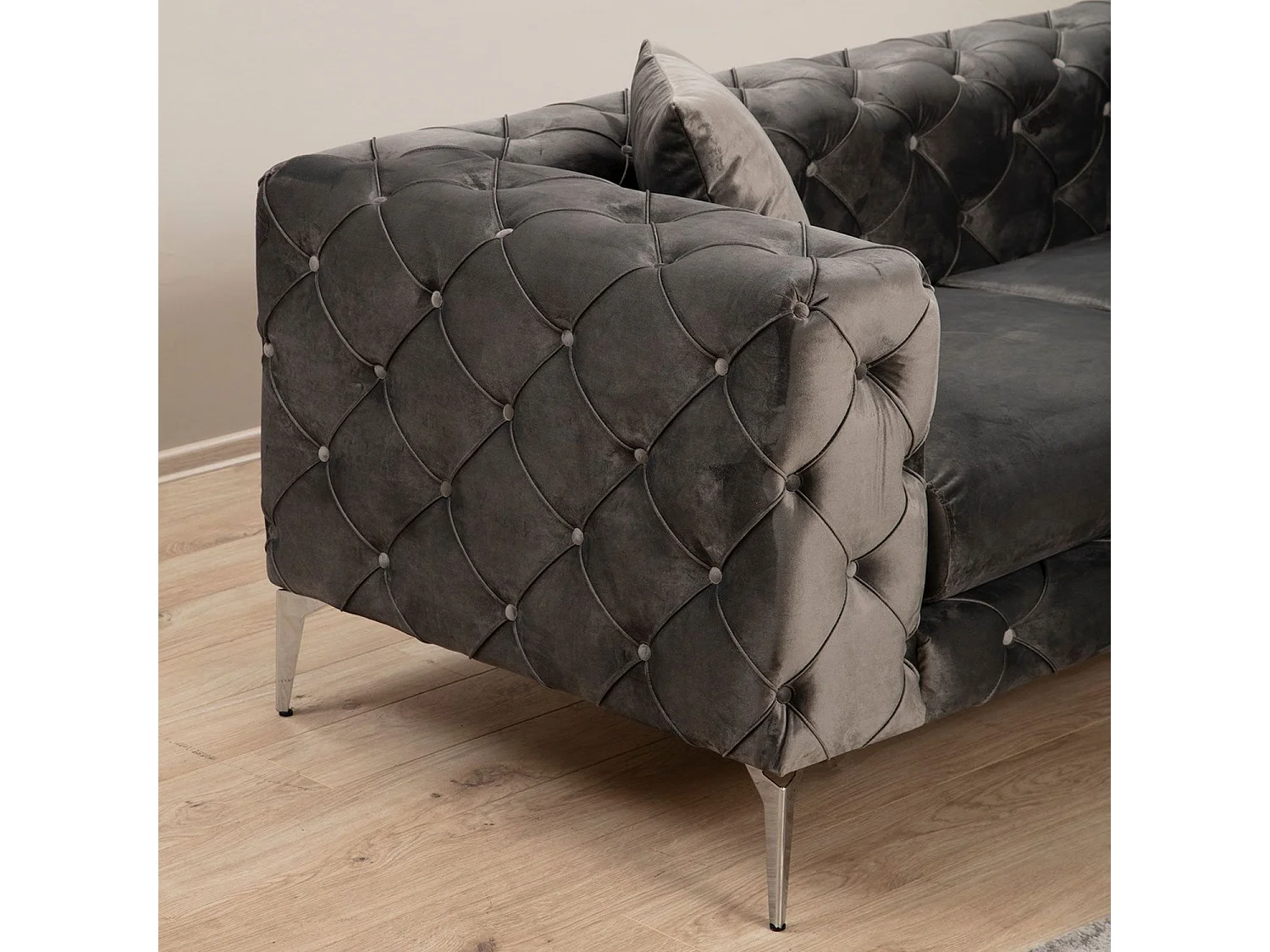 Canapé capitonné 2 places Alykes Velours Anthracite