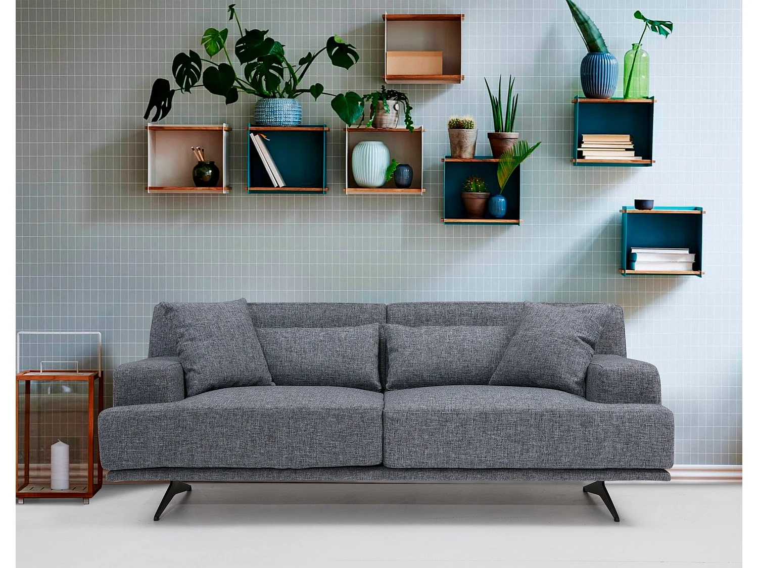 Sofá Altadena 407, Gris, 200x110x80cm, Tapiz, Patas: Metal