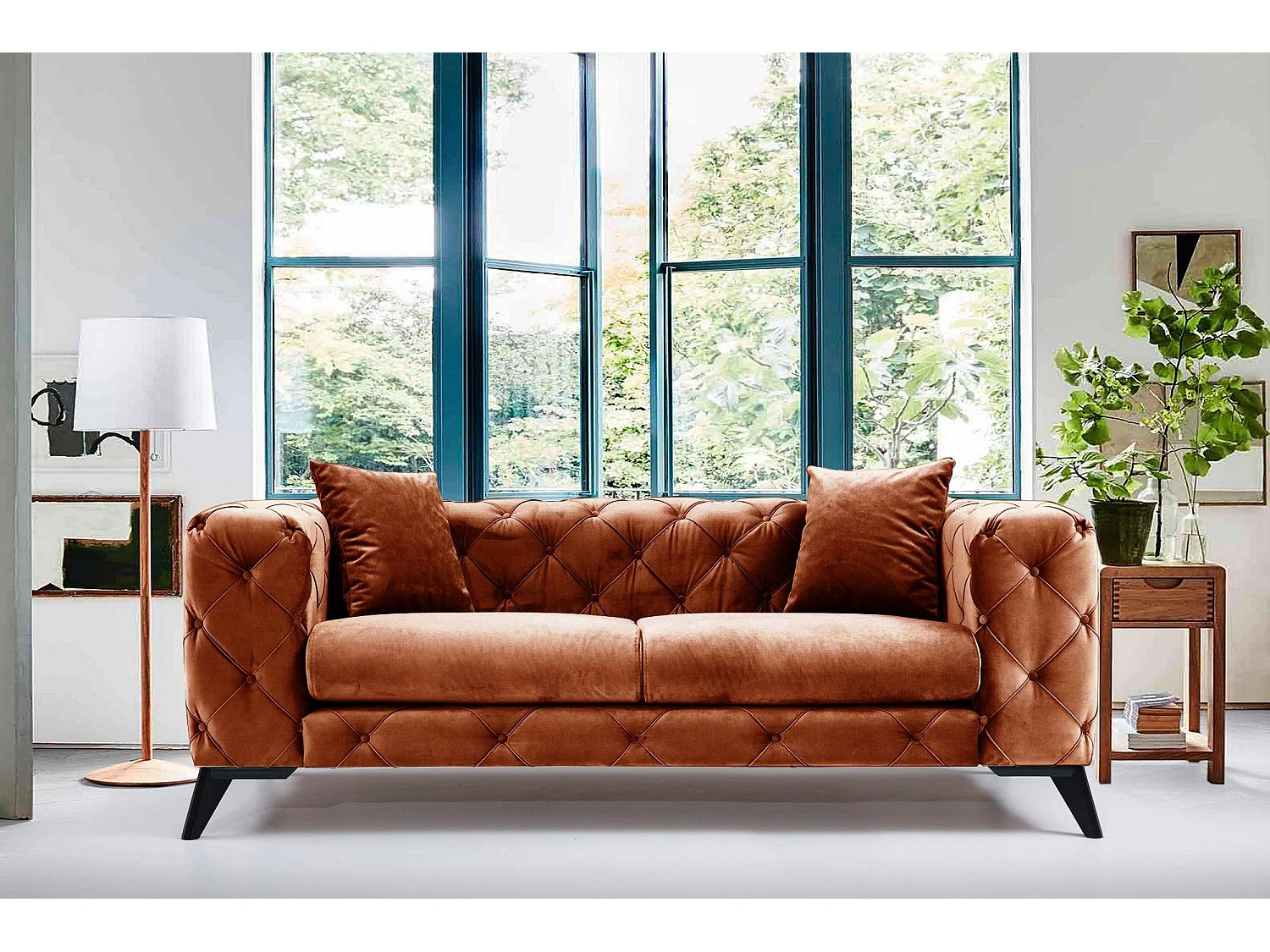 Sofá chesterfield Altadena 355, Rojo, 197x90x73cm, Tapiz, Patas: Metal