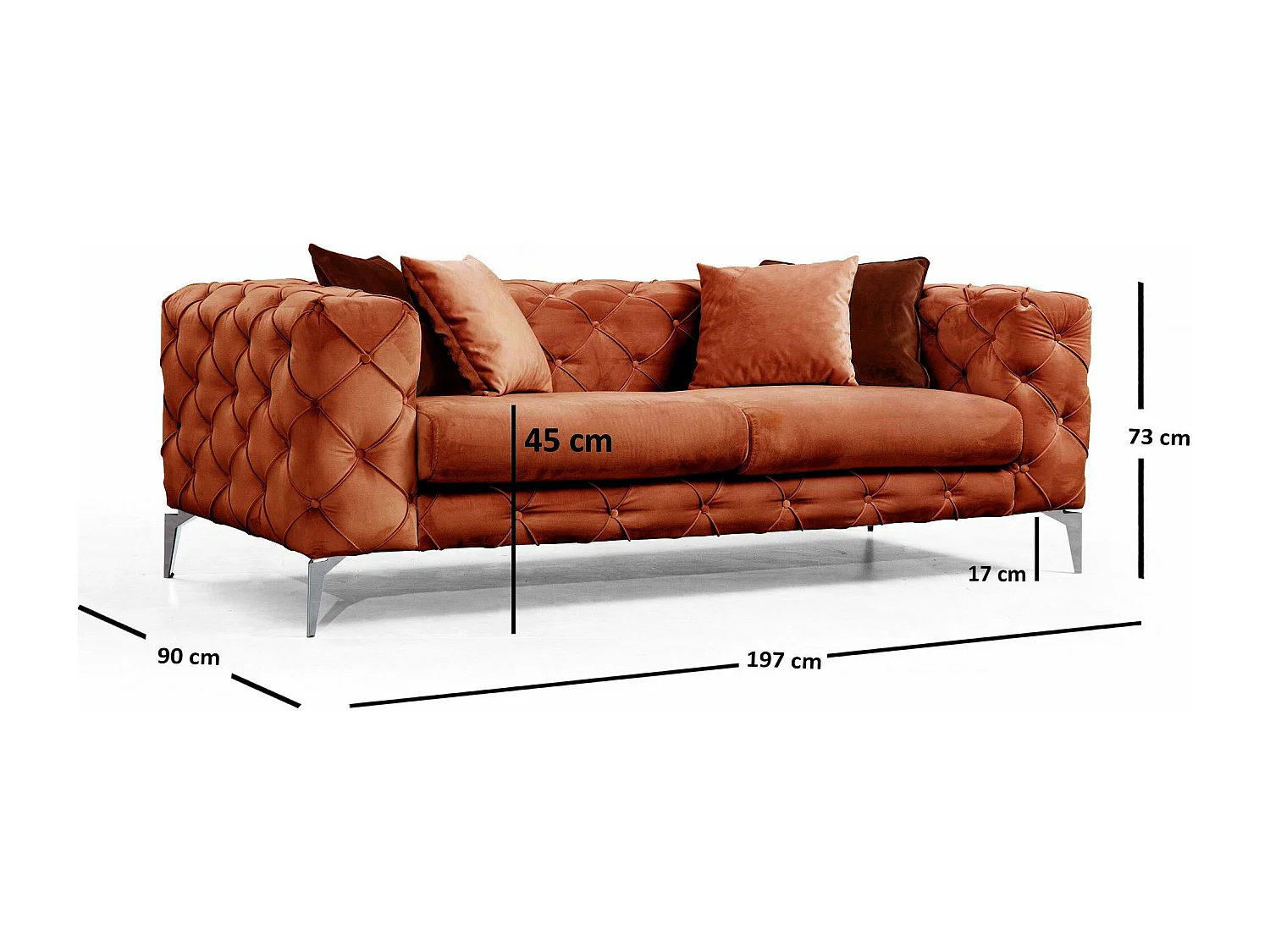 Sofá chesterfield Altadena 355, Rojo, 197x90x73cm, Tapiz, Patas: Metal