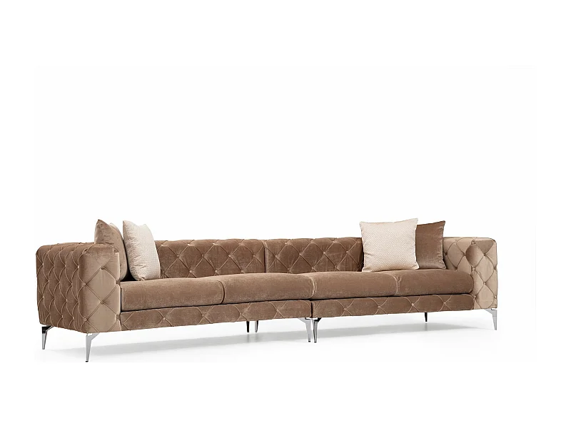 Divano chesterfield Altadena 357, Nocciola, 344x90x72cm, Arazzo, Gambe: Metallo