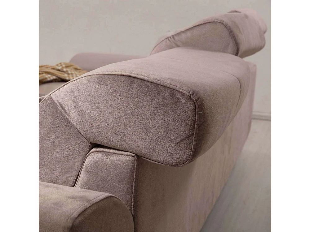 Canapé d'angle à droite avec 5 coussins Cyclades Velours texturé effet cuir Taupe clair