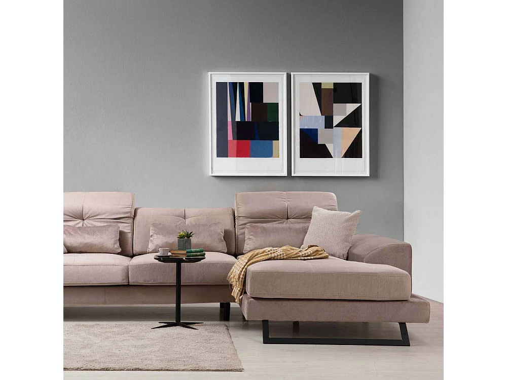 Canapé d'angle à droite avec 5 coussins Cyclades Velours texturé effet cuir Taupe clair