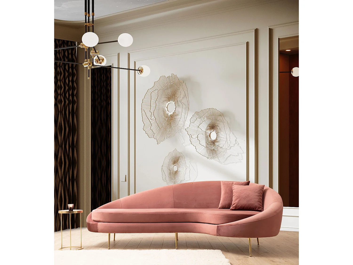 Sofá Altadena 103, Rosa, 255x120x85cm, Tapiz, Patas: Metal