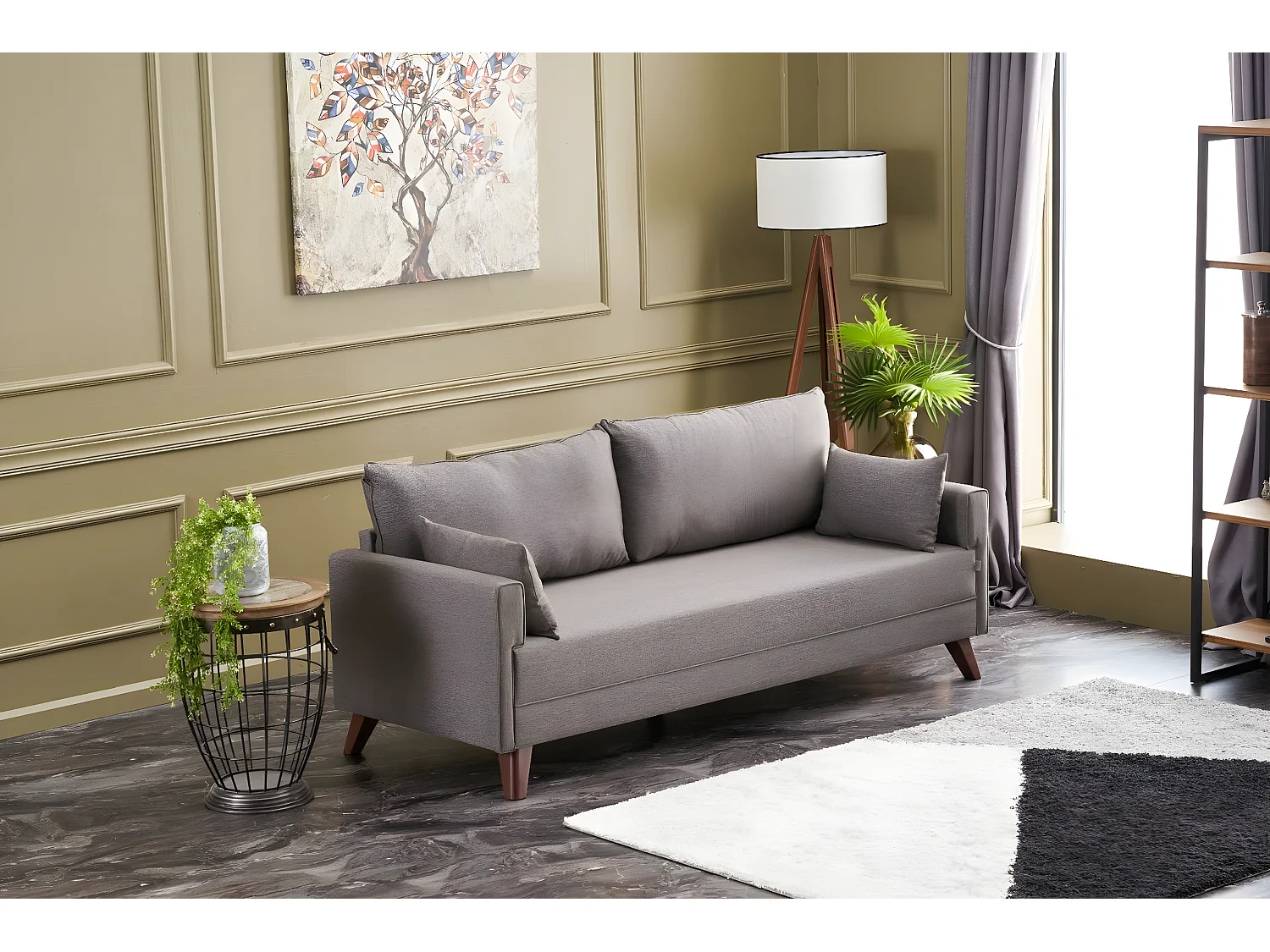 Sofá Altadena B103, Marrón, 208x81x85cm, Tapiz, Patas: Plástico