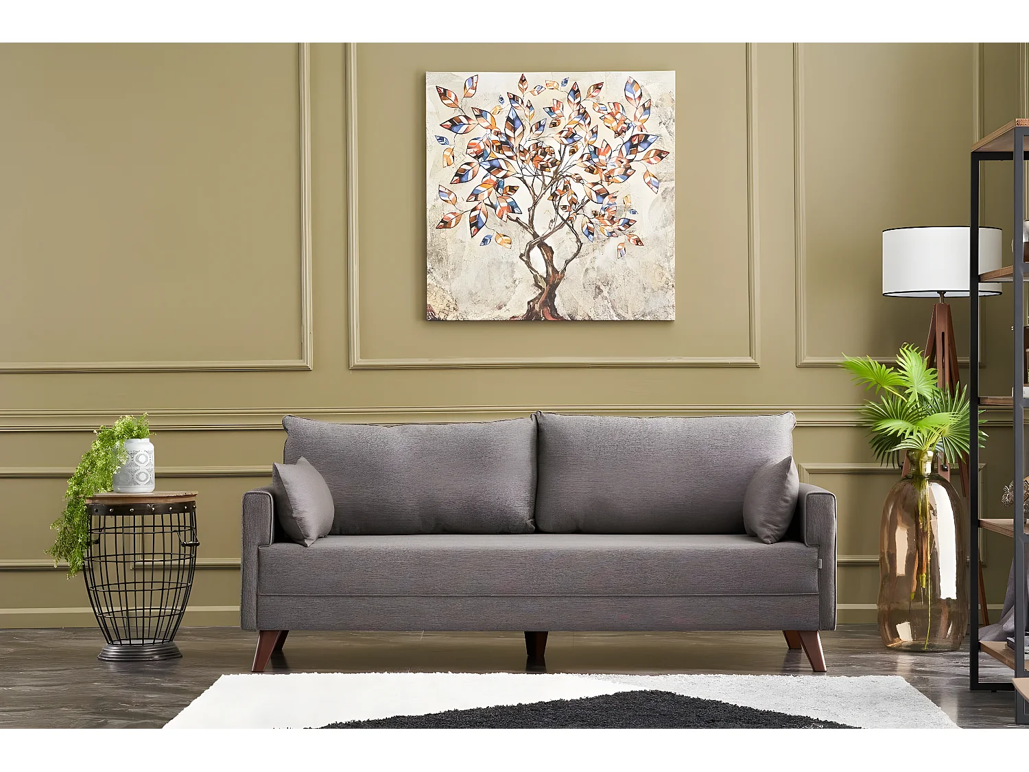 Sofá Altadena B103, Marrón, 208x81x85cm, Tapiz, Patas: Plástico