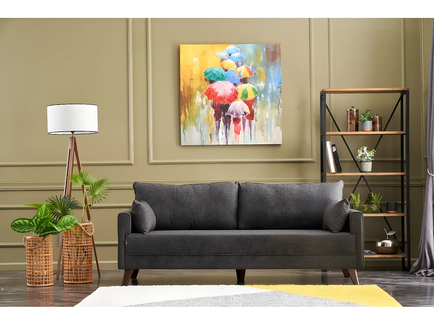 Sofá Altadena B103, Gris, 208x81x85cm, Tapiz, Patas: Plástico