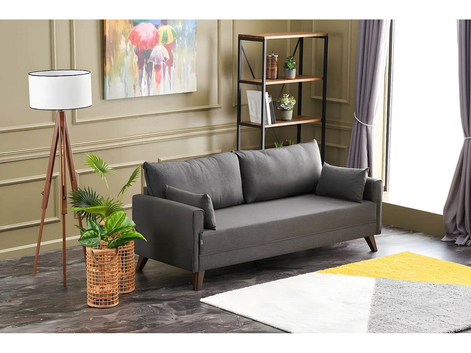 Canapé 3 places Hermoso Tissu Anthracite