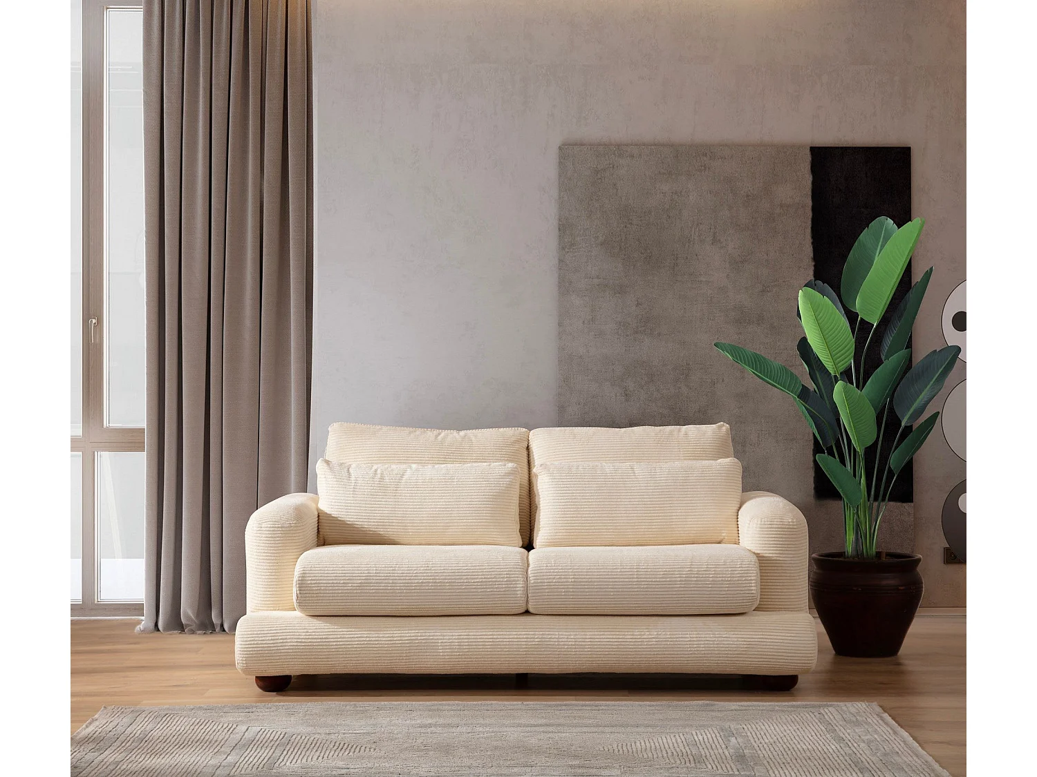 Sofá Altadena 410, De color marrón claro, 200x105x80cm, Tapiz, Patas: Madera