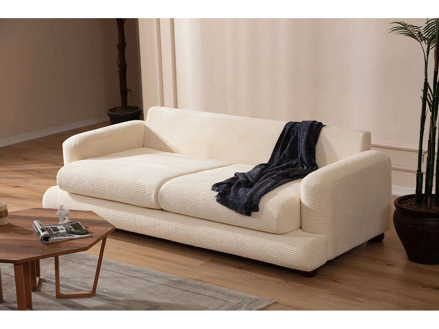 Canapé 2 places Jarek Velours côtelé Beige