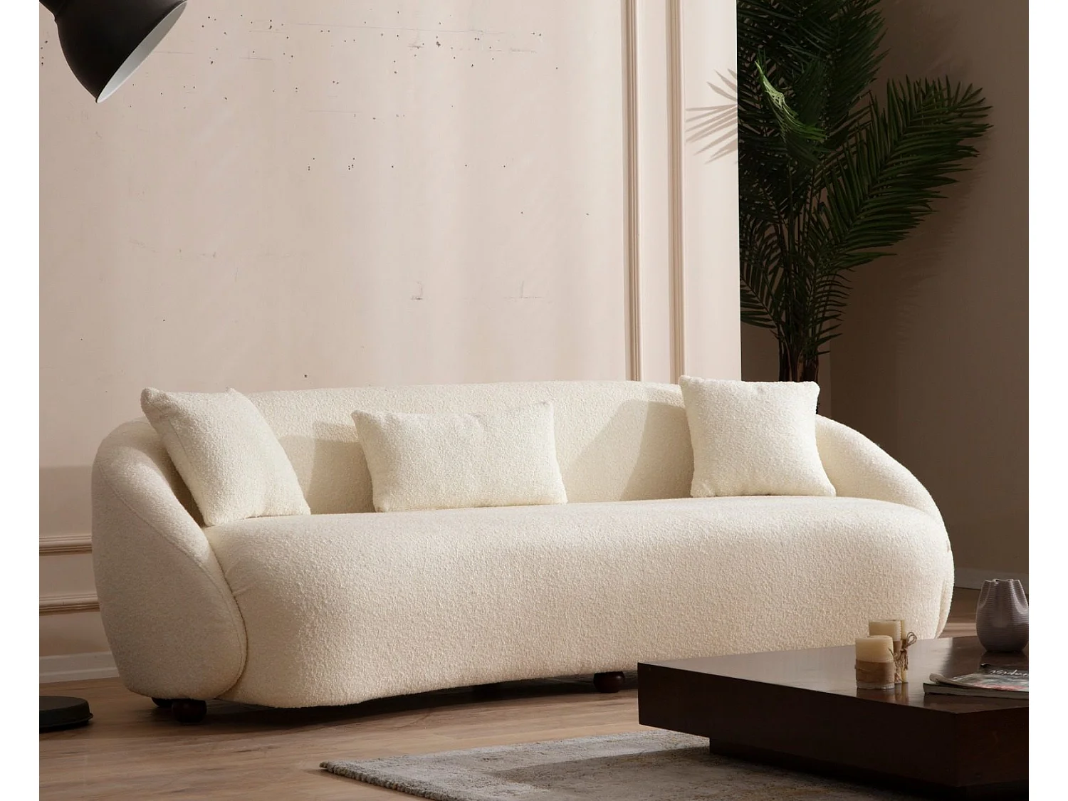 Canapé 3 places avec 2 coussins Motta Tissu Blanc crème