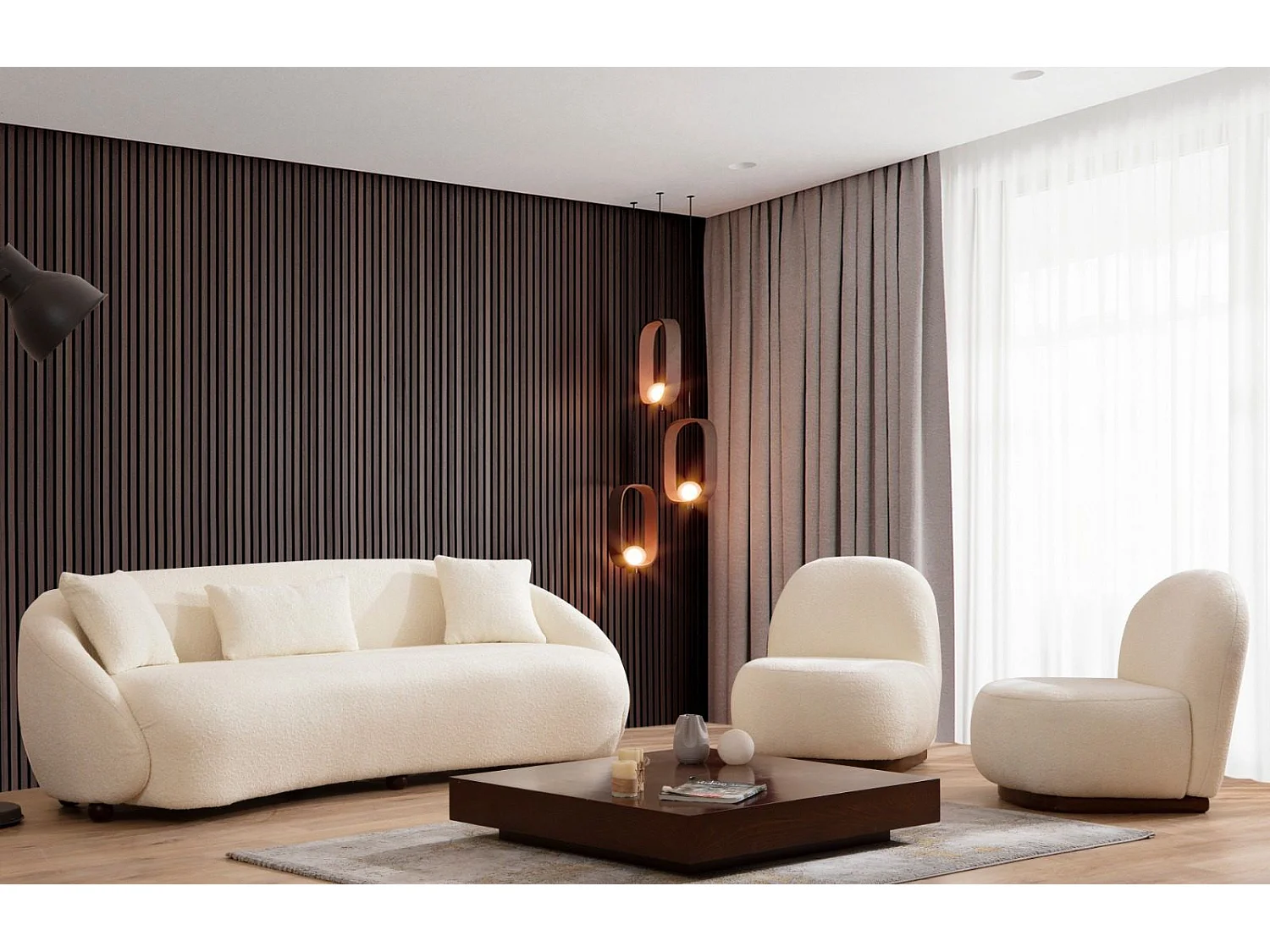 Canapé 3 places avec 2 coussins Motta Tissu Blanc crème