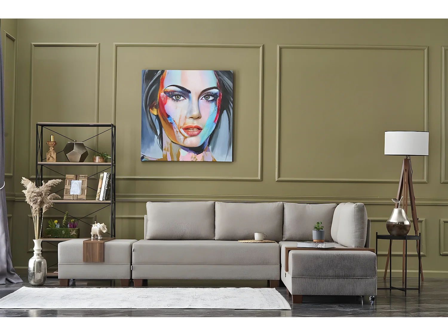 Canapé d'angle à droite modulable Gialos Tissu Blanc crème