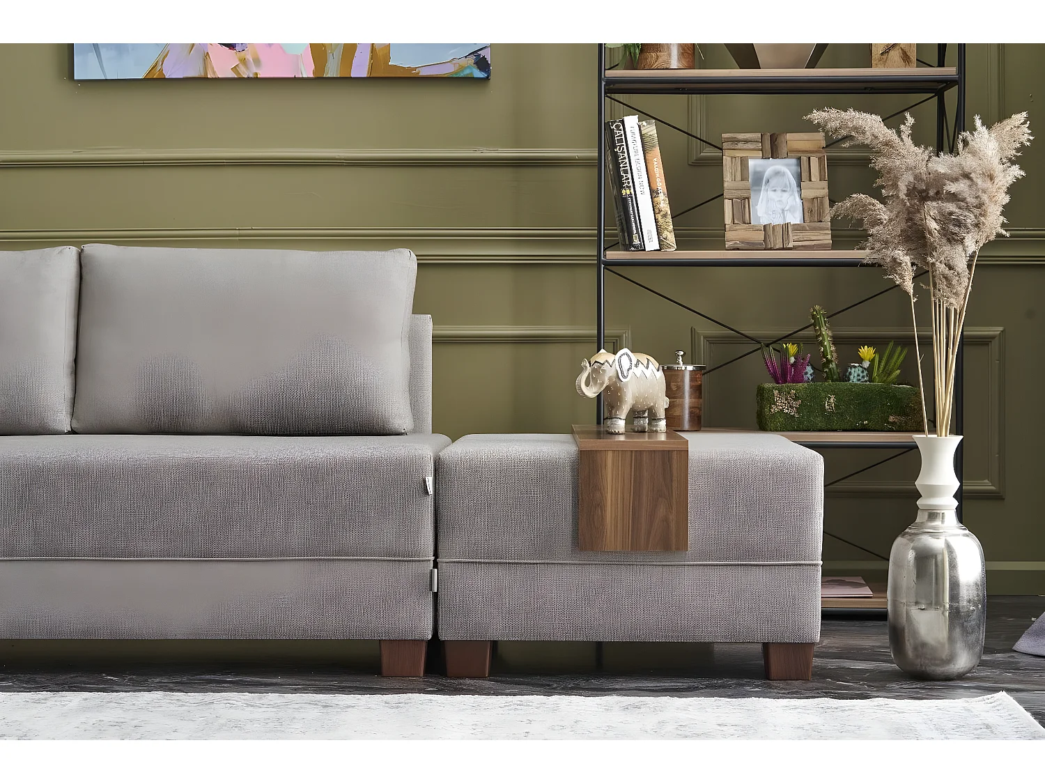 Canapé d'angle à droite modulable Gialos Tissu Blanc crème