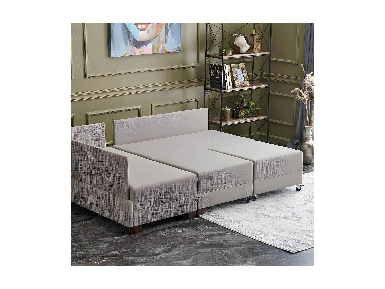 Canapé d'angle à droite modulable Gialos Tissu Blanc crème