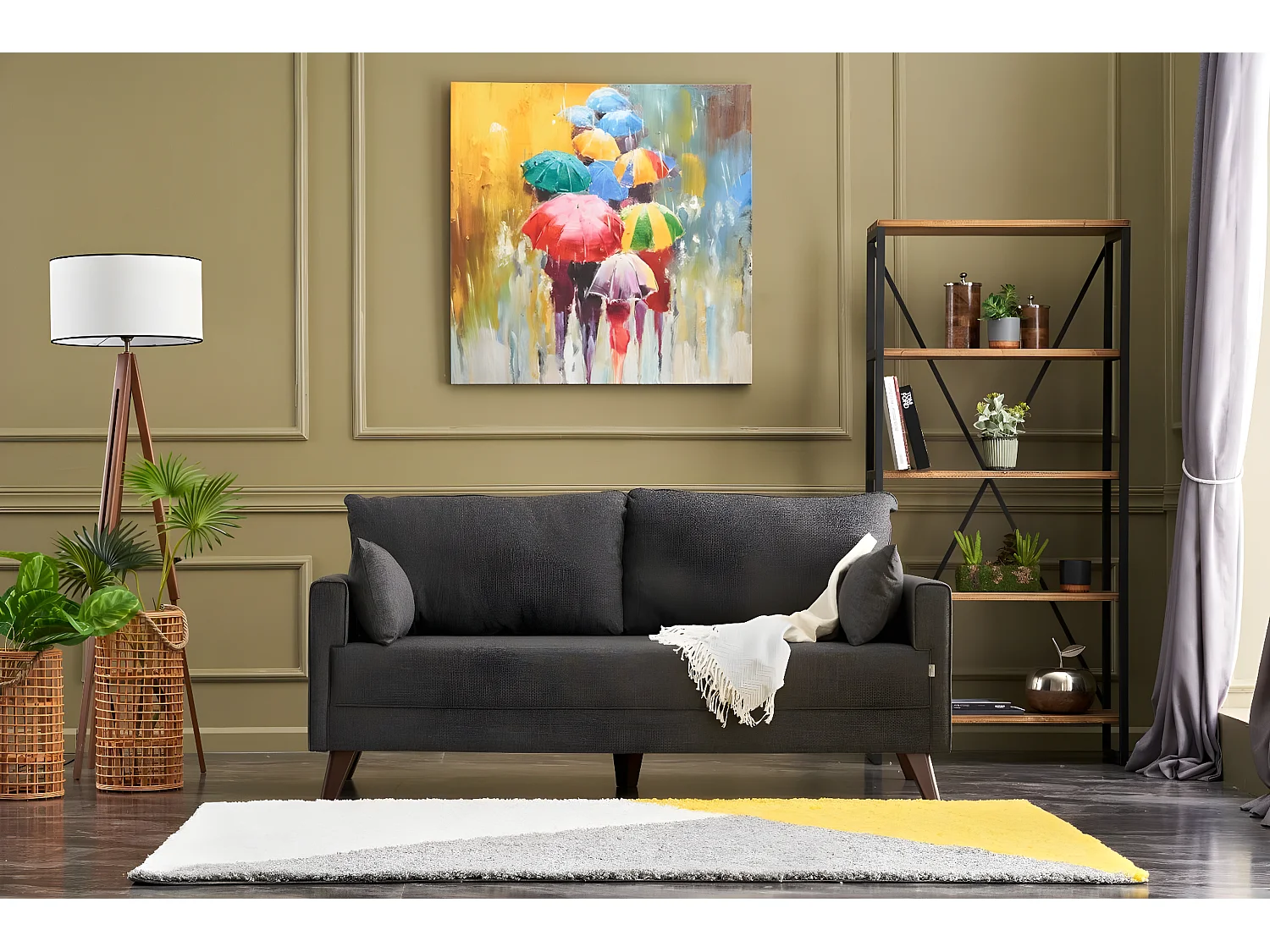 Sofá Altadena B102, Gris, 177x81x85cm, Tapiz, Patas: Plástico