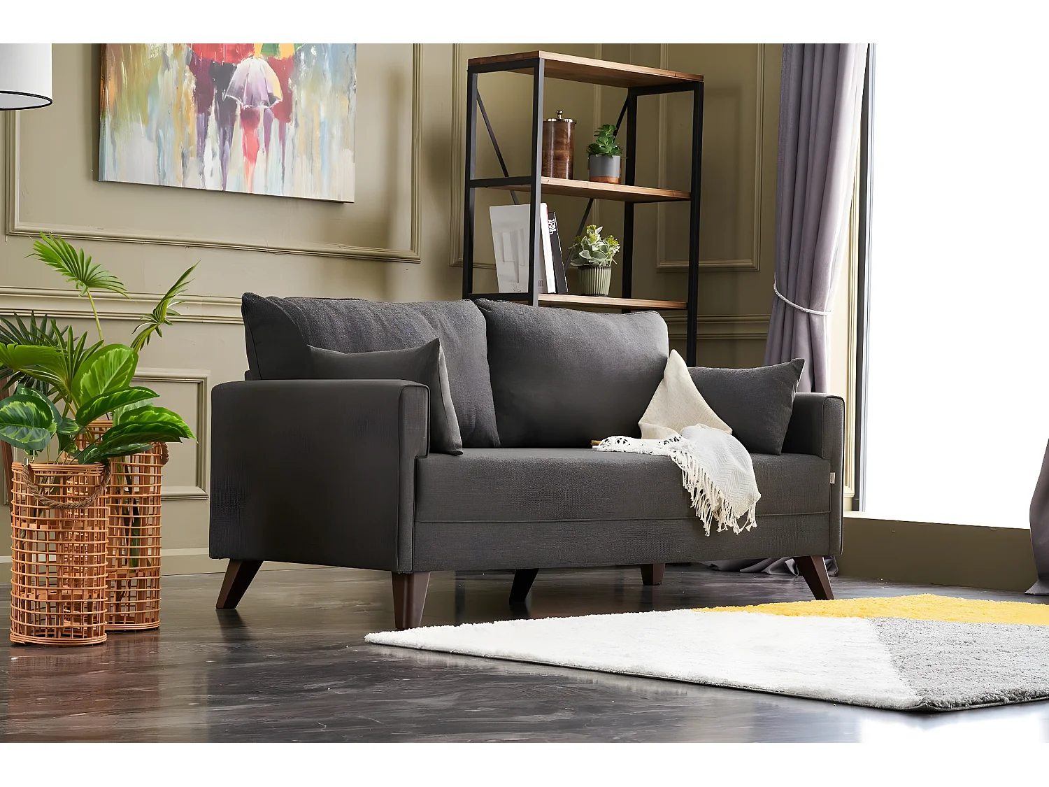 Sofá Altadena B102, Gris, 177x81x85cm, Tapiz, Patas: Plástico