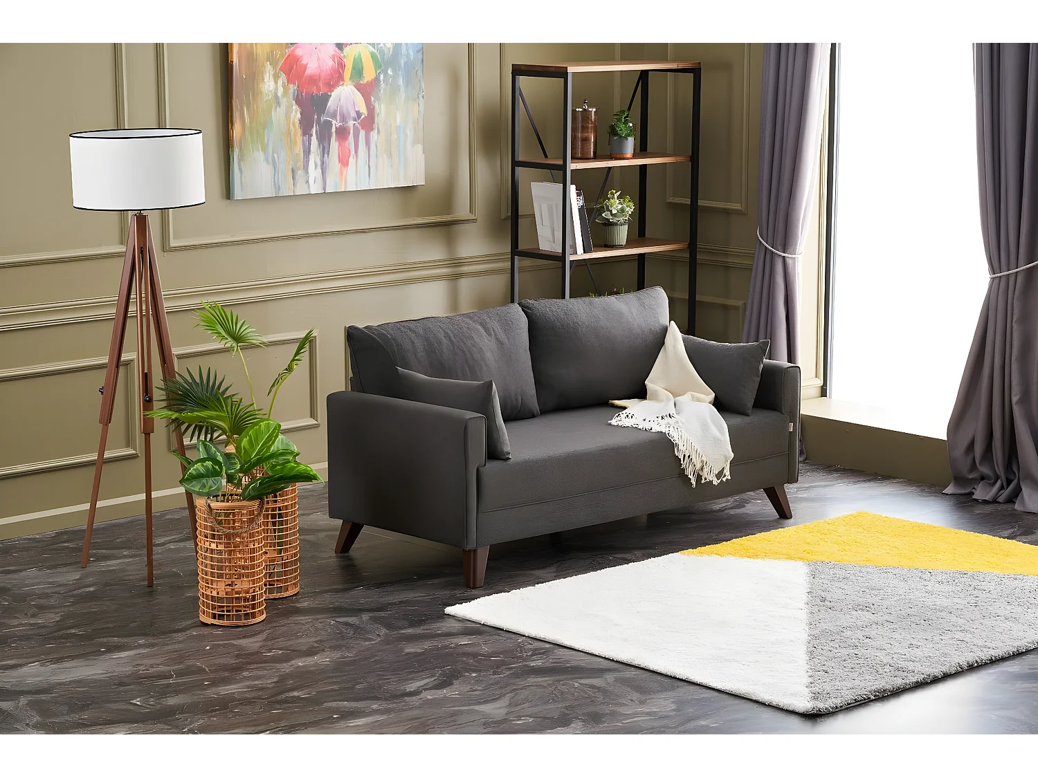 Sofá Altadena B102, Gris, 177x81x85cm, Tapiz, Patas: Plástico