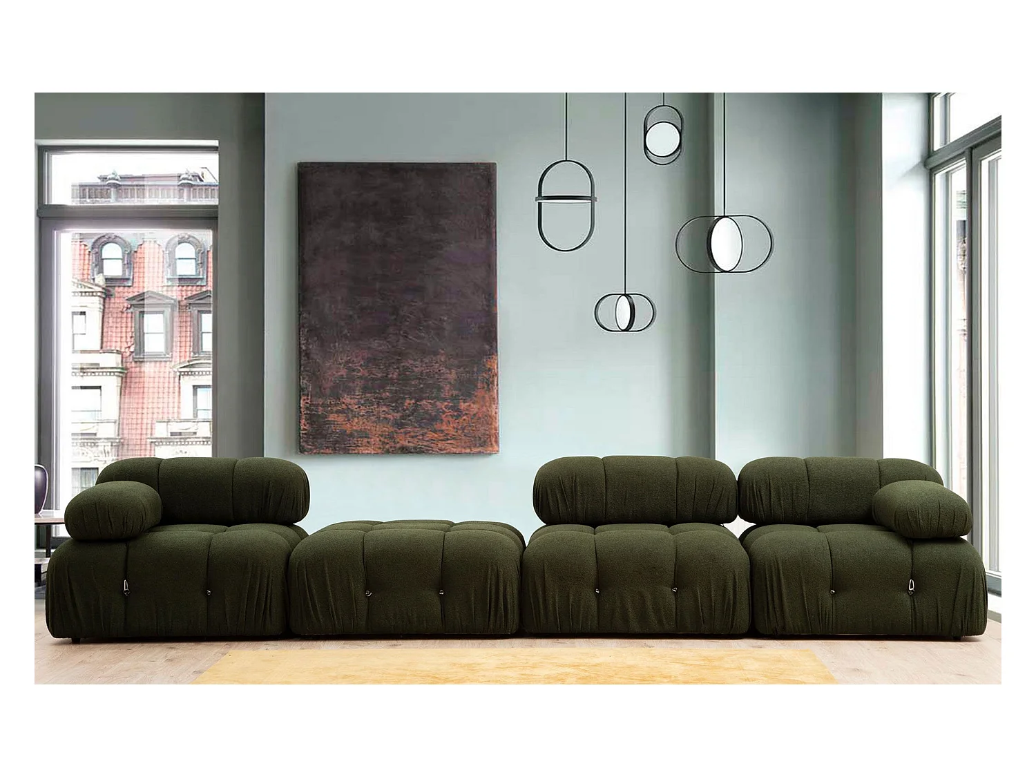 Sofá rinconero modular Altadena A101, Verde, 288x190x75cm