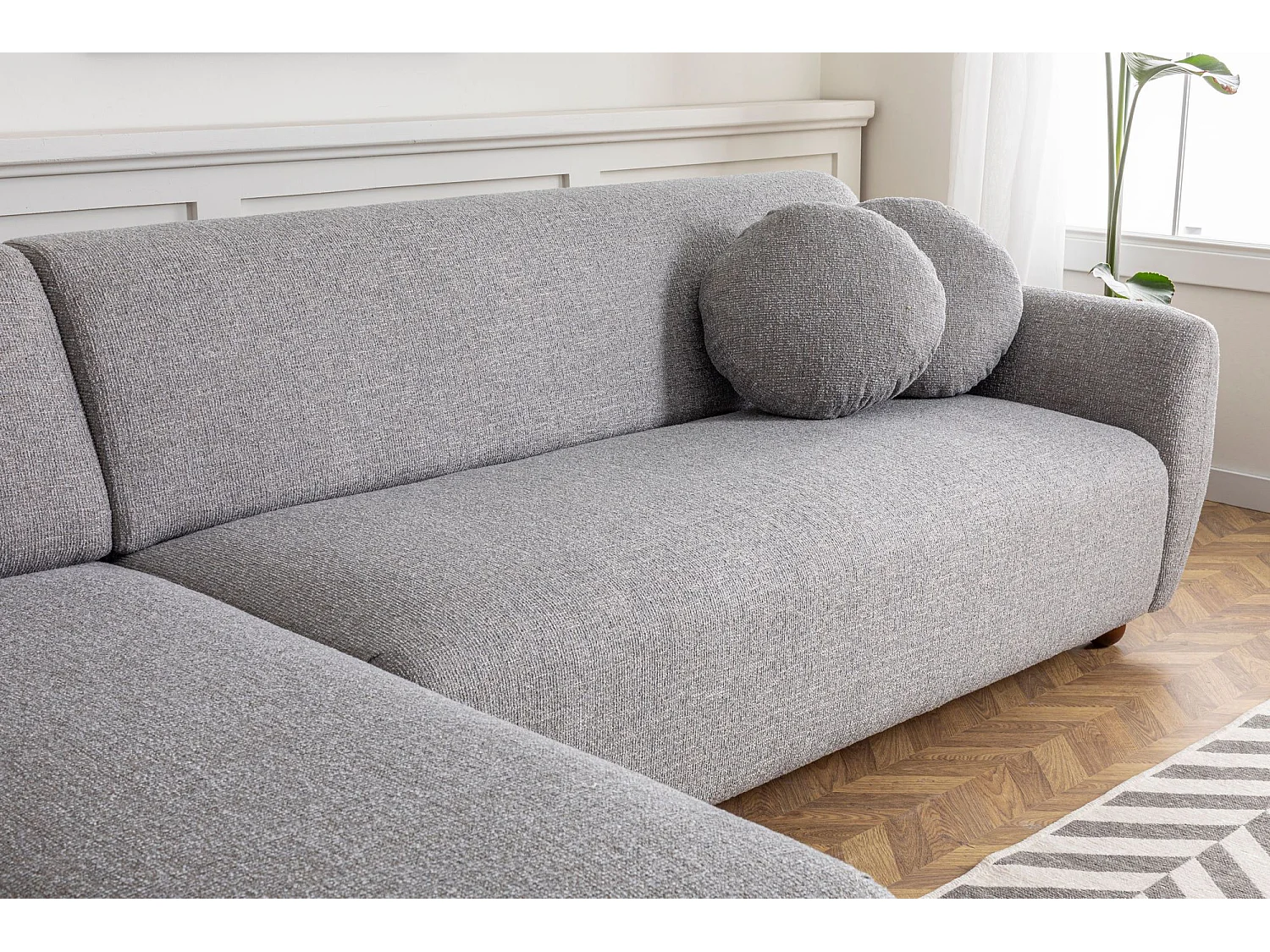 Canapé d'angle gauche avec 2 coussins Irek Tissu Gris clair