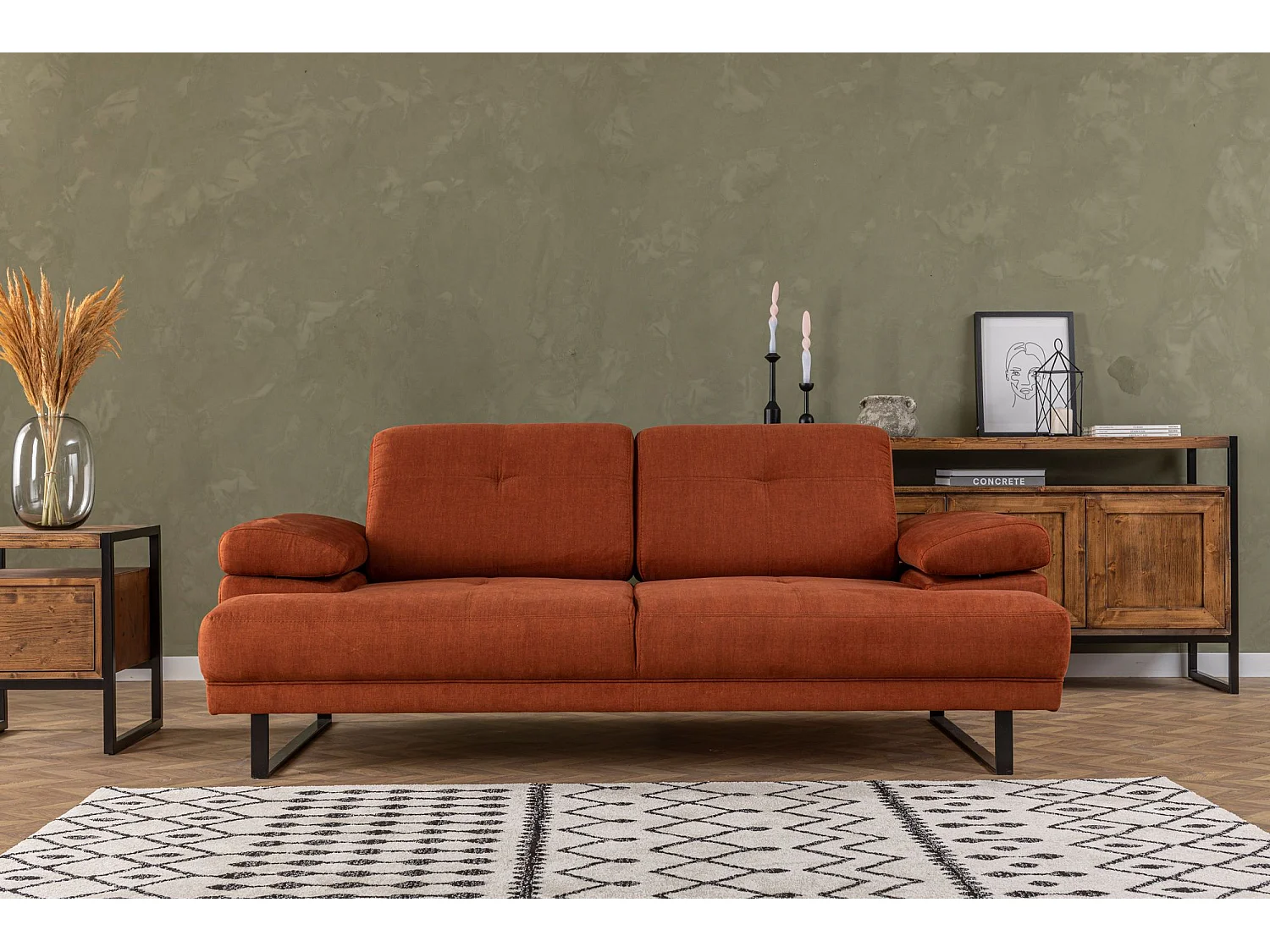 Sofá Altadena 158, Rojo, 199x99x83cm, Tapiz, Patas: Metal