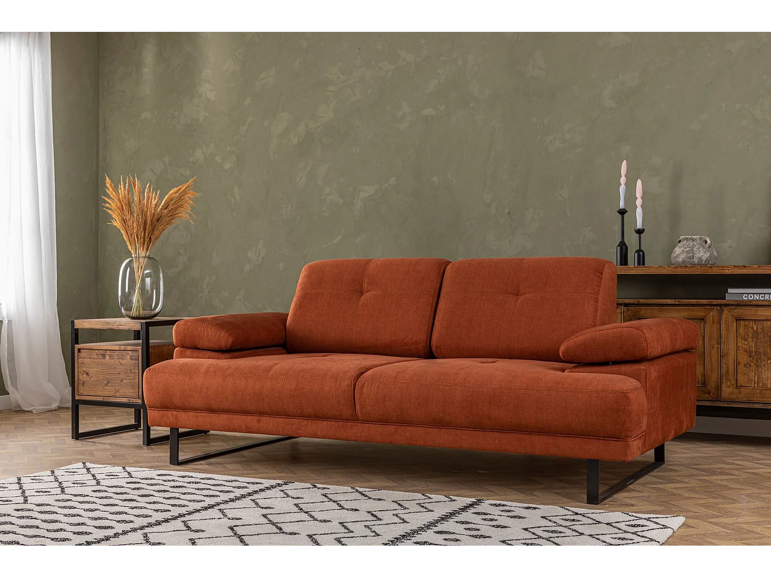 Sofá Altadena 158, Rojo, 199x99x83cm, Tapiz, Patas: Metal