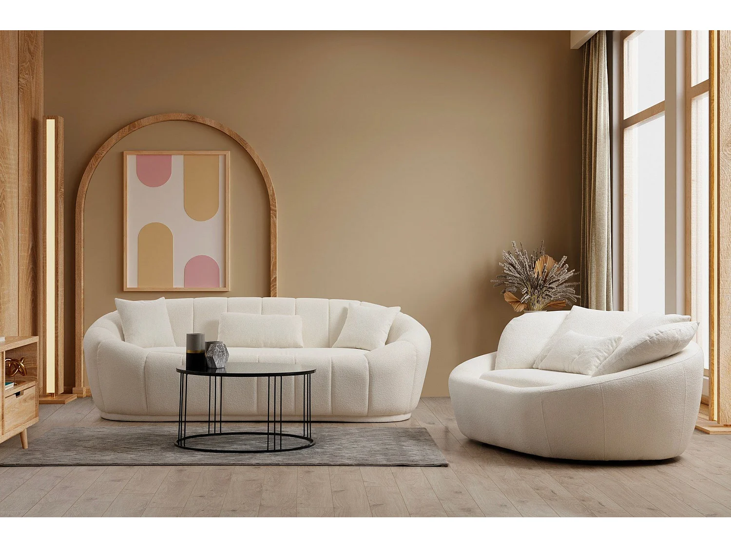 Sofá Altadena 117, De color marrón claro, 155x120x67cm, Tapiz, Muebles ya montados