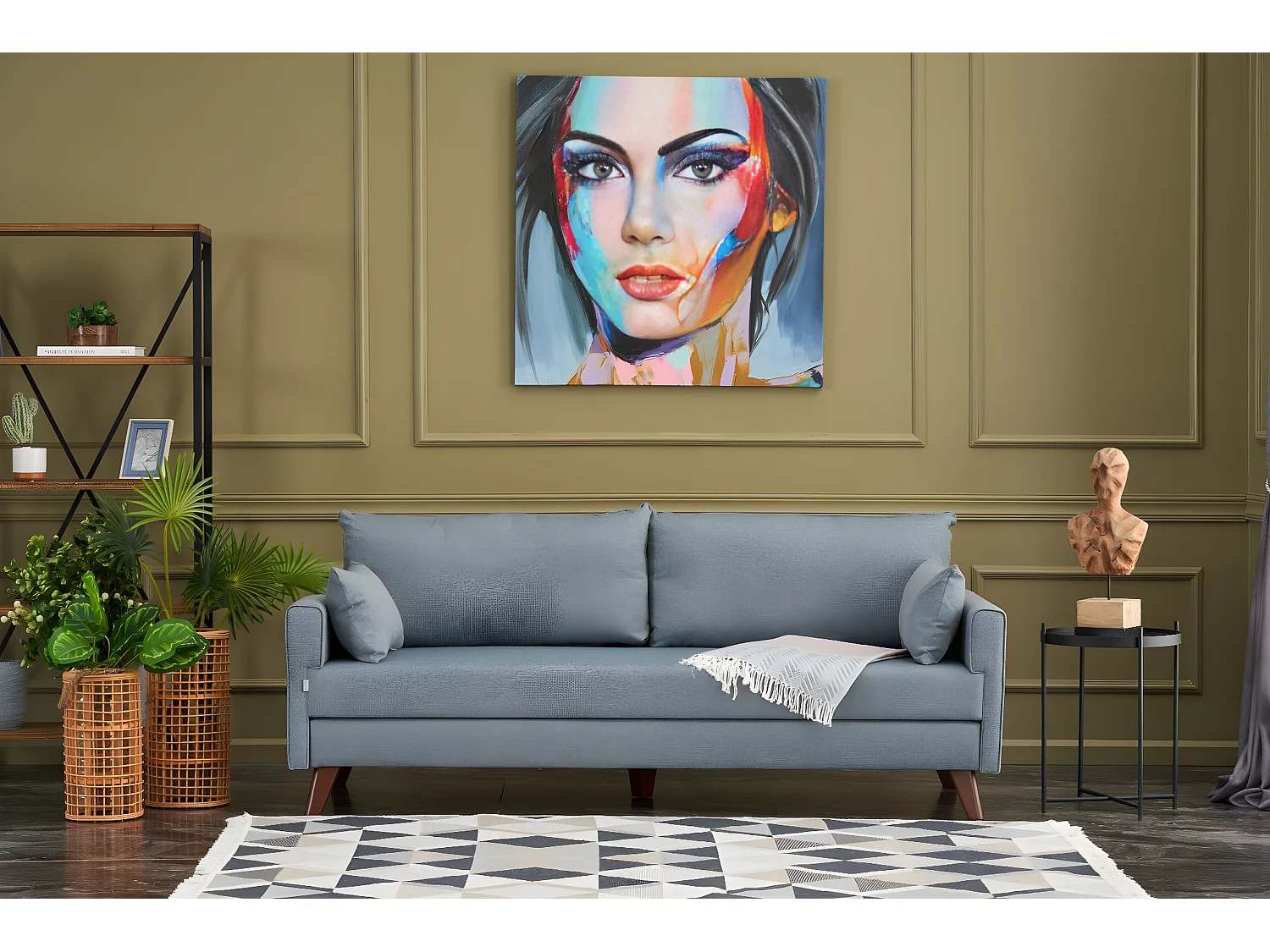 Sofá Altadena B103, Azul, 208x81x85cm, Tapiz, Patas: Plástico