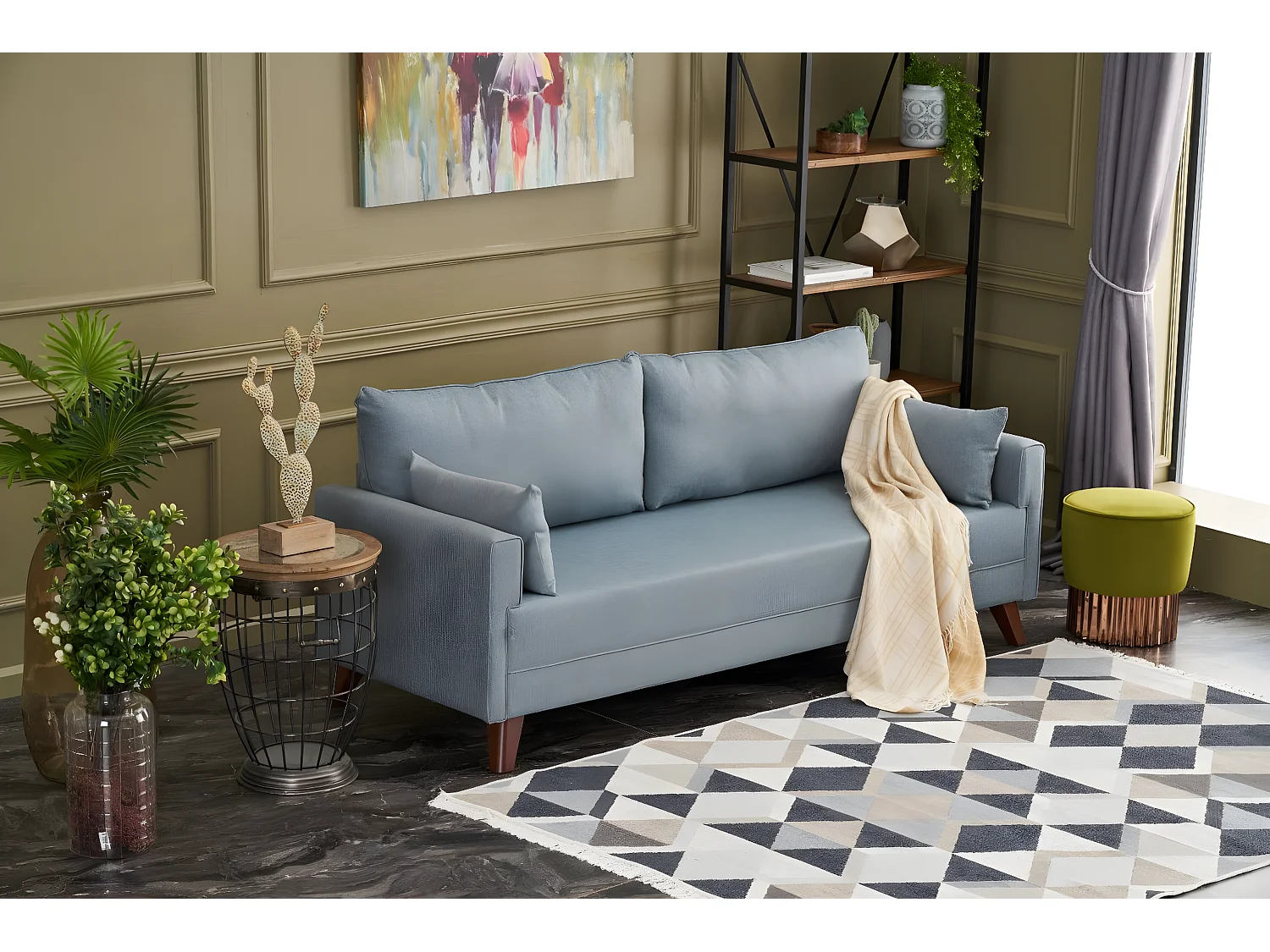 Sofá Altadena B103, Azul, 208x81x85cm, Tapiz, Patas: Plástico