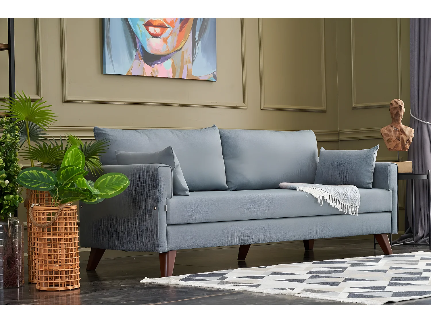 Sofá Altadena B103, Azul, 208x81x85cm, Tapiz, Patas: Plástico